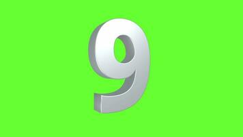 3d plata cuenta regresiva número 10 a 1 en verde pantalla antecedentes. video