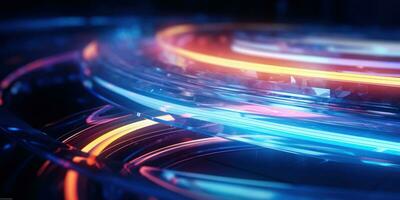 Tangled neon wires captured in a macro perspective. AI generative. photo