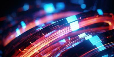 Tangled neon wires captured in a macro perspective. AI generative. photo