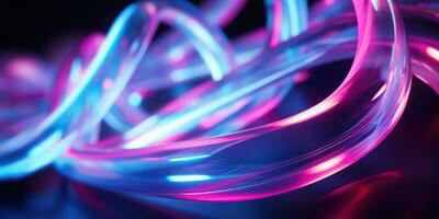 Tangled neon wires captured in a macro perspective. AI generative. photo