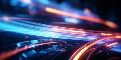 Tangled neon wires captured in a macro perspective. AI generative. photo