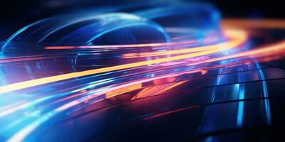 Tangled neon wires captured in a macro perspective. AI generative. photo