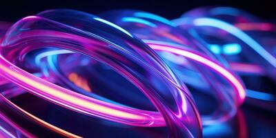 Tangled neon wires captured in a macro perspective. AI generative. photo