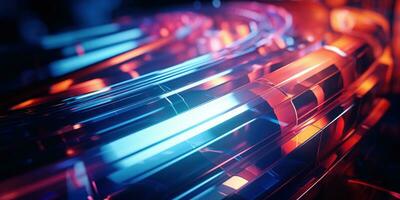 Tangled neon wires captured in a macro perspective. AI generative. photo