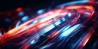 Tangled neon wires captured in a macro perspective. AI generative. photo