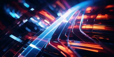 Tangled neon wires captured in a macro perspective. AI generative. photo
