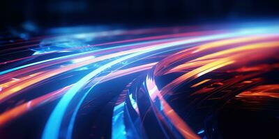 Tangled neon wires captured in a macro perspective. AI generative. photo