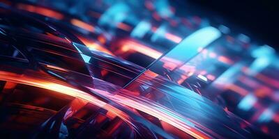 Tangled neon wires captured in a macro perspective. AI generative. photo