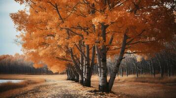 Nature's Mosaic. A Tree's Colorful Transformation in Fall. Generative AI photo