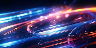 Tangled neon wires captured in a macro perspective. AI generative. photo