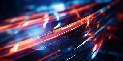 Tangled neon wires captured in a macro perspective. AI generative. photo