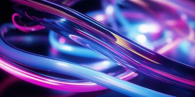 Tangled neon wires captured in a macro perspective. AI generative. photo