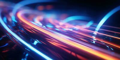 Tangled neon wires captured in a macro perspective. AI generative. photo