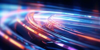 Tangled neon wires captured in a macro perspective. AI generative. photo
