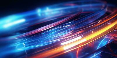 Tangled neon wires captured in a macro perspective. AI generative. photo