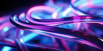 Tangled neon wires captured in a macro perspective. AI generative. photo