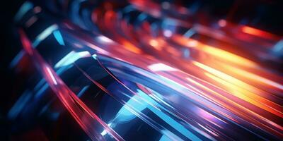Tangled neon wires captured in a macro perspective. AI generative. photo