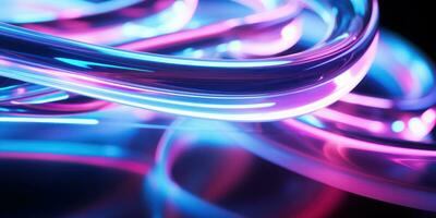 Tangled neon wires captured in a macro perspective. AI generative. photo