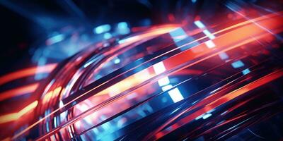 Tangled neon wires captured in a macro perspective. AI generative. photo