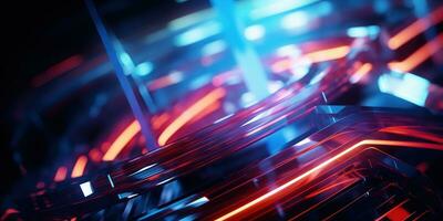 Tangled neon wires captured in a macro perspective. AI generative. photo