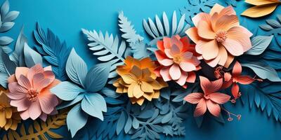 Colorful paper flowers and leaves. AI generative. photo