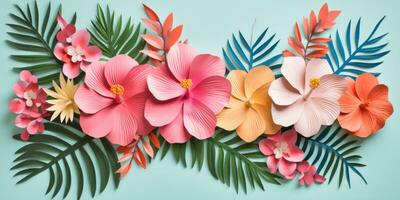 Colorful paper tropical blooms. AI generative. photo