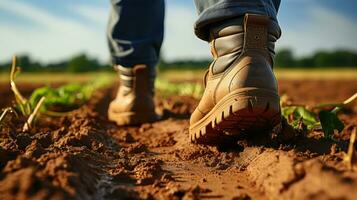 Farmers' Dusty Boots Marking Agricultural Dedication. Generative AI photo