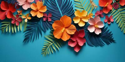 Colorful paper flowers and leaves. AI generative. photo