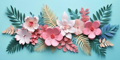 Colorful paper tropical blooms. AI generative. photo