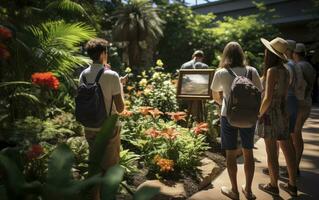 el experiencia de botánico jardín Excursiones, presentando guiado exploración y planta observaciones. generativo ai foto