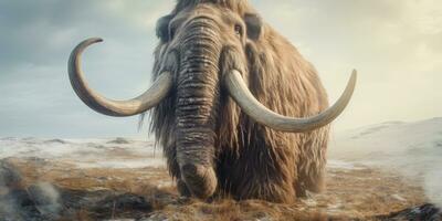 Stunning detail realistic mammoth depiction. AI generative. photo