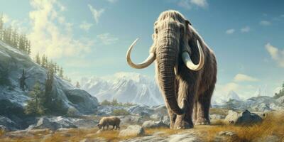 Mammoth in the wild. AI generative. photo