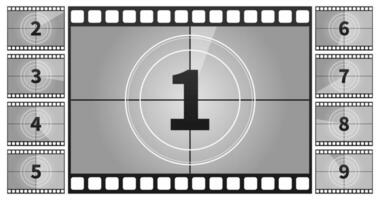 A classic movie countdown frame at the numbers. Vector illustration.