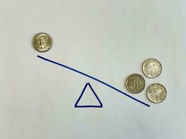 nosotros trimestre dólar moneda vs Tres uno yuan monedas en dibujado escamas foto
