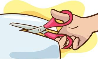 vector illustration of hand cutting paper with scissors