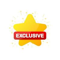 Exclusive with star icon. Flat ribbon banner on yellow backdrop. Sale offer price sign. Discount promotion vector