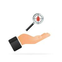 Virus loupe icon in hand. Searching virus. Microbe icon. Cyber secure. vector