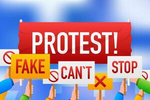 Protest realistic red table on blue background. Vector illustration