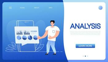 Flat character analysis people for report design. Vector illustration. Finance isometric.