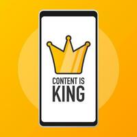 Content is king, flat icon, on a white background. Vector stock illustration.