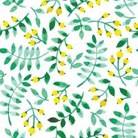 seamless pattern of simple leaves and berries. watercolor abstract print. vector