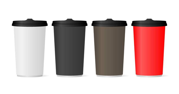 Close up take-out coffee with brown cap and cup holder.