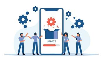 Latest technology updates and maintenance devices and software. Upgrade system and install new applications for digital experience. Load latest version of program and download apps vector illustration