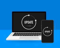 Data update or synchronize with bar process. Update on laptop and smartphone. vector