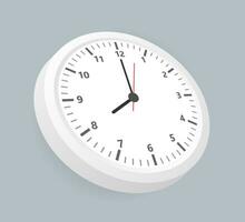 Realistic office clock. Wall round watches with time arrows and clock face in isometric position. Vector illustration.