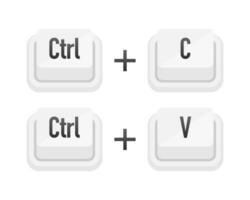 Ctrl plus C and Ctrl plus V white 3D button on white background. Computers particles keyboards. Vector illustration.