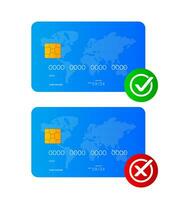 Two payment card with yes or no signs on a white background. Vector illustration.