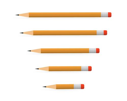 Lead pencils various length on white background.