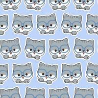 Cute kawaii cat faces with glasses seamless pattern vector