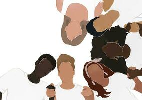 people from different ethnic groups with different skin colors are holding hands. together we are stronger. background for your text or logo. vector flat illustration